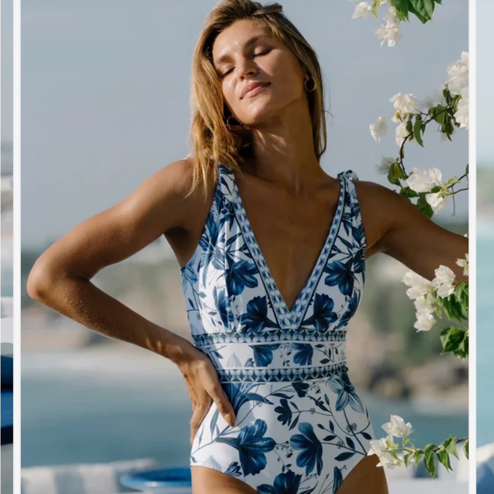 Floral Blue and White Swimsuit